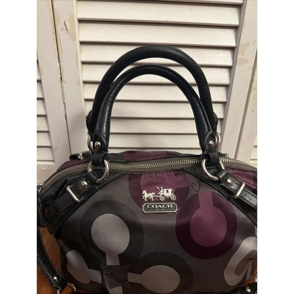 Coach Madison Sophia Sateen Clover Purse Handbag Black Purple Gray 15946